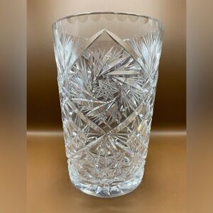 Vintage Cut Crystal Pineapple Pinwheel Flower Vase 7"